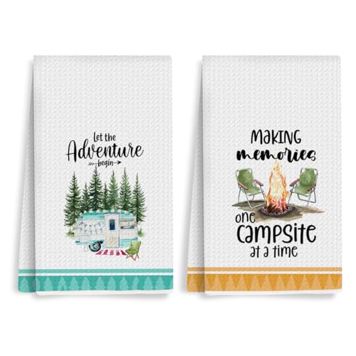 Camping Kitchen Towels Set of 2 Dish Towels Kitchen Hand Towels Kit Printed with Funny Sayings Novelty Gifts for Campers Pine Tree Farmhouse RV Decor Sign Home Decorations - color: Multi 0305