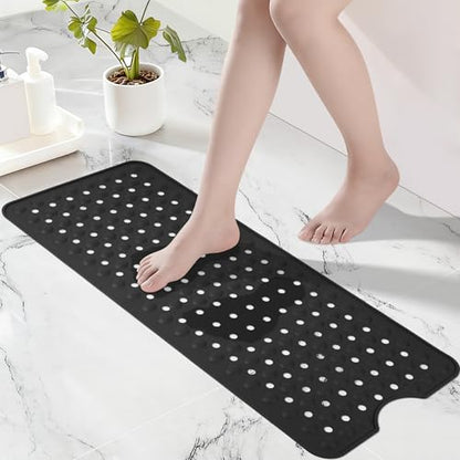 Silicone Bath Tub Mat Non Slip, 36"x16" Shower Foot Scrubber Mat with Drain Holes and Suction Cups, Upgraded Bathtub and Shower Mats, Machine Washable Bathtub Floor Liner Mats for Bathroom (Black) - color: Black