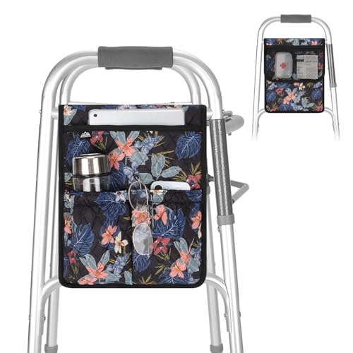 supregear Walker Bag, Lightweight Storage Pouch for Rollators, Wheelchairs and Bedside Rails, Universal Caddy Organizer with Multiple Pockets, Easy Attach, Floral Black - color: Floral Black