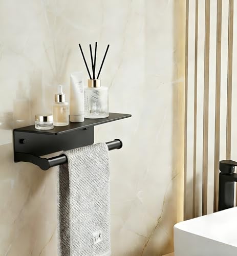 Black Paper Towel Holder Wall Mount with Thickened Shelf for Bathroom,Matte Black Adhesive Hand Towel Holder,Bathroom Kitchen RV - color: Black Thk