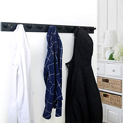 WEBI Coat Rack Wall Mounted,10 Hooks,38" Long Coat Hanger Wall Mount,Bamboo Peg Rail Hat Rack for Wall,Caps,Jacket,Clothes,Black - color: Black, size: 38 inch