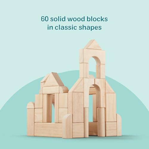 Melissa & Doug Standard Unit Solid-Wood Building Blocks with Wooden Storage Tray, 60-Piece Hardwood Sorting & Stacking Toys for Building & Balancing, Preschool Learning Toys for Kids Ages 3+