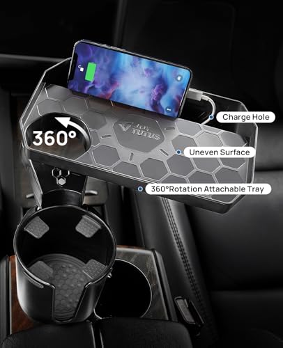 JoyTutus Car Cup Holder Expander, Automotive Cup Attachable Tray with 360° Rotation,Large Cup Holder Adapt Most Regular Cups with 18-40 oz, fit in 2.75-3.25 inch Car Holder - color: Black, size: 1Pack