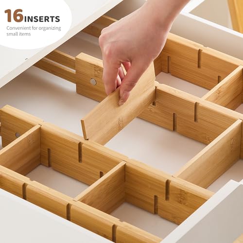Bamboo Drawer Dividers with Inserts kitchen drawer organizer Adjustable Expandable 8 Pack Organizer Set for Kitchen Bedroom Bathroom Office 8 Dividers with 16 Inserts (Natural, Small (14-19IN)) - size: Small (14-19IN)