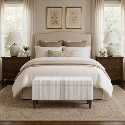 HomePop Malmo 36" Storage Bench - Gray Striped Pattern - color: Gray Striped Pattern