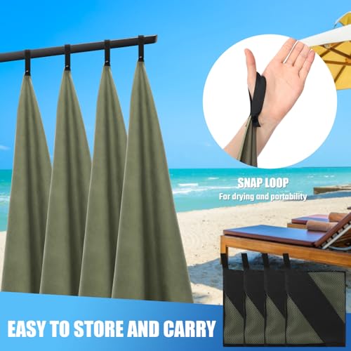 Hahafelt 4 Pcs Quick Dry Camping Towel Absorbent Microfiber Travel Towel 47.24'' X 23.62'' Travel Wash Cloth Set for Backpacking Camping Beach Gym Sports Yoga Swimming Pool - color: Army Green