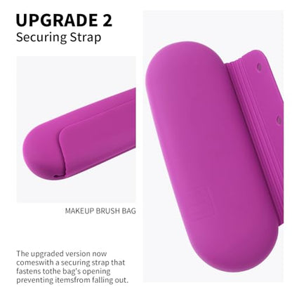 AGIKET Silicone Makeup Brush Holder Travel Cosmetic Bag：Soft Portable Cosmetic Face Brushes Holder with Upgrade Anti-Fall Out Magnetic Closure, Large Travel Makeup Brush Case - Bright Pink - color: Bright Pink, style: Brush Holder