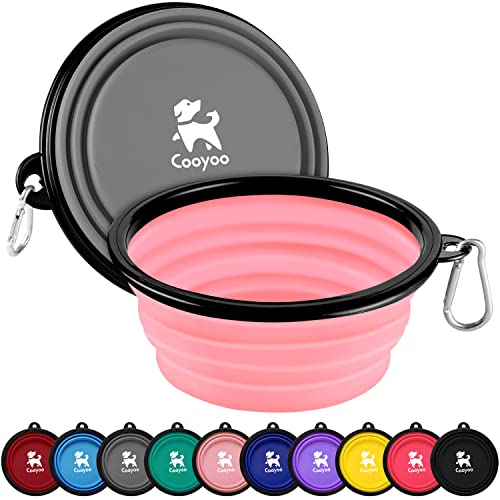 COOYOO Collapsible Dog Bowl,2 Pack Collapsible Dog Water Bowls for Cats Dogs,Portable Pet Feeding Watering Dish for Walking Parking Traveling with 2 Carabiners - color: 02#Pink+Grey, size: Small