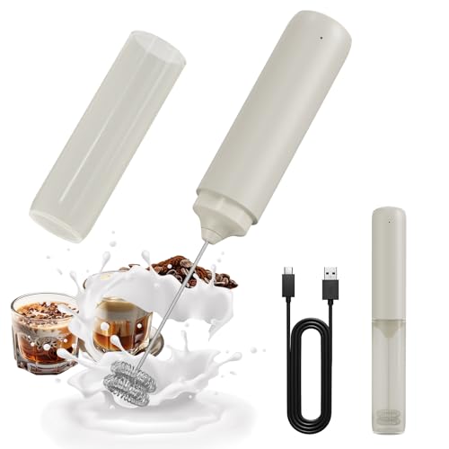 CIRCLE JOY Portable Rechargeable Milk Frother Hanheld, Dual Spring Whisk Electric Coffee Frother Wand Drink Mixer for Matcha Lattes Cappuccino, Kitchen Gifts, Beige - color: Storage Cover/Beige, size: Rechargeable