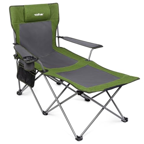 apollo walker Reclining Beach Chair, Adjustable 90-135° Backrest Camping Lounge Chairs for Adults, Folding Chair with Foot Rest & Detachable Pillow - Standard 6-Leg, Green - color: Green, style: 6-Leg