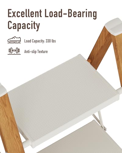 Mayi Plus 2-Step Aluminum Ladder,Lightweight Folding Step Stool with Extra-Wide Anti-Slip Steps,330 lbs Capacity,Compact Space-Saving Design for Home,Kitchen and Office（White&Woodgrain） - color: White&woodgrain, size: 2 Step