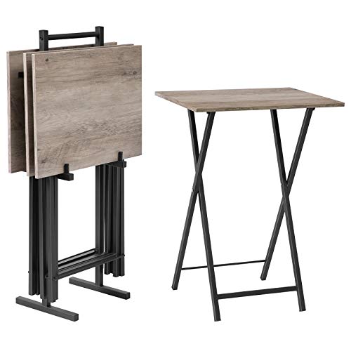 HOOBRO Folding TV Tray Tables, Set of 4 TV Trays with Storage Rack, Industrial Side Table for Eating at Couch, Foldable Snack Table for Small Space, Easy Assembly, Greige and Black BG50BZ01 - color: Greige + Black