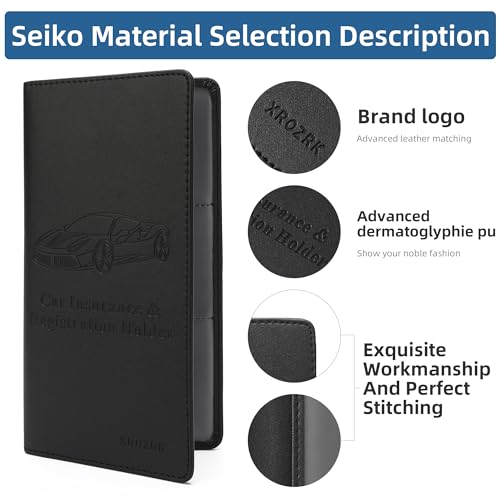 Premium Car Registration & Insurance Card Holder with Magnetic Closure & Clear Pockets, Glove Box Organizer for Documents, Driver's License (Black)