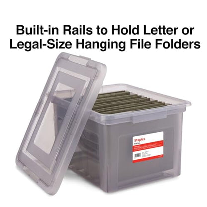 STAPLES File Box Plastic File Box Snap, Letter/Legal Size, Frost Gray, 2/Pack - color: Gray, size: 2 Pack, style: Box (Snap Lid)