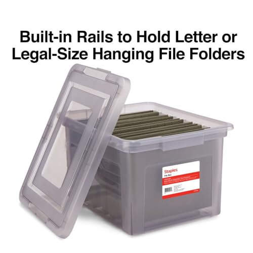STAPLES File Box Plastic File Box Snap, Letter/Legal Size, Frost Gray, 4/Carton - color: Gray, size: 4 Pack, style: Box (Snap Lid)