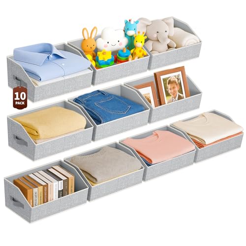Homsorout Large Closet Organizers and Storage Bins - 10 Pack Trapezoid Storage Baskets for Shelves, Foldable Fabric Baskets with Handles Ideal for Closet, Basket, Wardrobe and Shelf Storage,Light Grey - color: Light Grey, size: 10 Pack