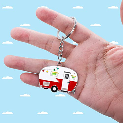 Thinp 2 Pieces Camper Keychain, RV Camper Keyring Accessories for Travel Trailers Enameled Metal Retro Camping Car Keychain - color: Red, Green