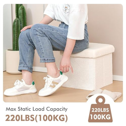 B FSOBEIIALEO Small Storage Ottoman Cube Sherpa Ottomans Foot Rest, Foldable Boucle Ottoman, Faux Teddy Fur, Cream White 12.6"x12.6"x12.6" - color: White, size: 12.6"x12.6"x12.6"