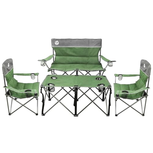 Northroad Folding Camping Chair Set of 4, Portable Collapsible Conversation Set w/1 Sofa, 2 Single Chairs, 1 Table for Family Patio, Outdoor Travel, Beach(Green) - color: Green, style: with table