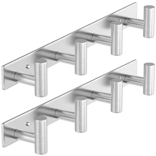 HUFEEOH 2 Pack Coat Rack Wall Mount, Stainless Steel T Shaped 4 Hooks Coat Hooks for Bathroom, Heavy Duty Wall Hooks Towel Hooks for Hanging, Silver Towel Rack Purse Hanger for Mudroom Entryway - color: Silver, size: 2 Pack "T" shape 4 hooks