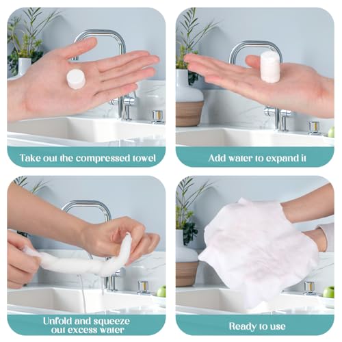 AIDEA Compressed Towels, Mini Portable Face Towels Disposable, 100pcs Disposable Washcloths for Travel, Facial Cleansing, Home and Outdoor Activities