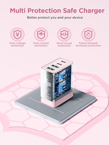 [2-Pack] USB C Charger Block, 4 in 1 USB C Wall Charger PD 3.0 40W Charging Blocks, QC 2A USB Wall Charger for iPhone 17 16 15 14 13 12 Pro Max, iPad, iPod - color: Purple+Pink