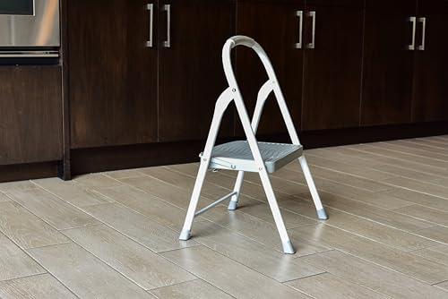 Rubbermaid 1-Step Steel Ladder, Folding Step Stool with Hand Grip and Traction Molded Steps, White, Tested to ANSI US Safety Standards, No Assembly Required - style: 1-Step