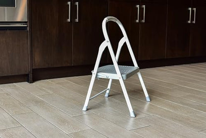 Rubbermaid 1-Step Steel Ladder, Folding Step Stool with Hand Grip and Traction Molded Steps, White, Tested to ANSI US Safety Standards, No Assembly Required - style: 1-Step