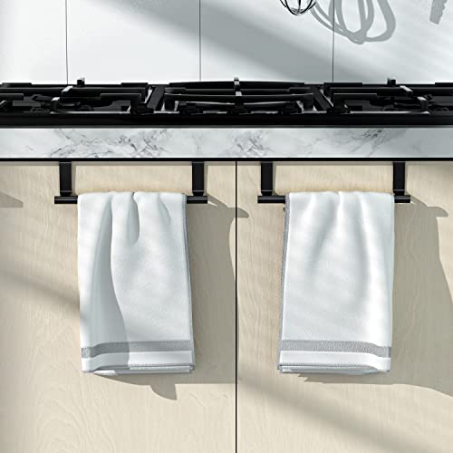 Stainless Steel Over Door Towel Rack Bar Holders for Universal Fit on Over Cabinet Cupboard Doors 2 Pack (Black) - color: Black