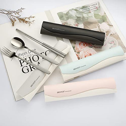 DEVICO Portable Travel Utensils with Case, Reusable Camping Silverware for Lunch, 18/8 Stainless Steel Cutlery Set (Gray) - color: Gray