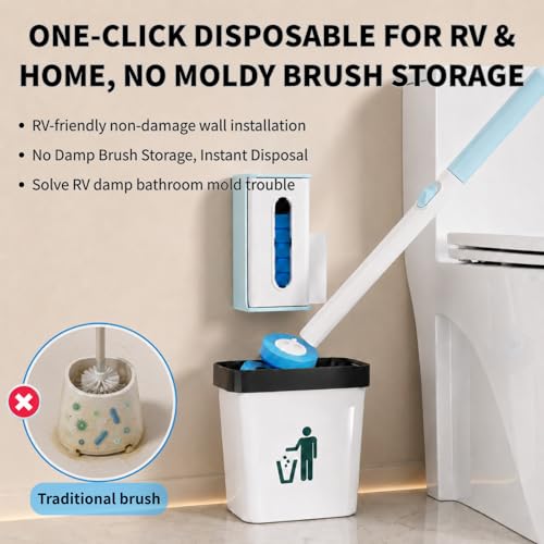 RV Toilet Brush and Holder, Wall Mount Toilet Cleaner with 56 Cleaner Refills, Hands-Free Toilet Bowl Wand Kit for RV Camper & Small Bathroom