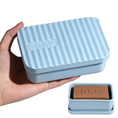 OTHIX Large Leakproof Travel Soap Case for 10 oz Bar Soap, Silicone Soap Container Compatible with Duke Cannon Style Big Bars, Tight-Seal Soap Box for Gym, Camping, Bathroom, Truck Drivers(Light blue) - color: Light Blue
