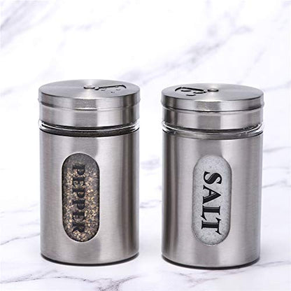 Salt and Pepper Shakers Stainless Steel and Glass Set (silver) - color: Silver