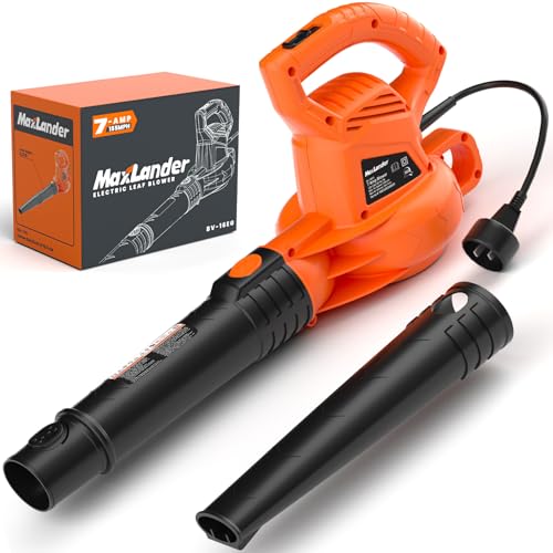MAXLANDER Leaf Blower Corded, 7-AMP 350CFM/155MPH Electric Leaf Blower, Lightweight Handheld Small Leaf Blowers for Lawn Care - color: Orange