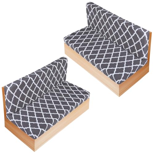 RV Dinette Cushion Covers Set of 2, Printed Camper Cushion Slipcovers, Washable Anti Slip Stretch Fabric (Gray and White) - color: Grey, size: 2 Bench Cover & 2 Backrest Cover