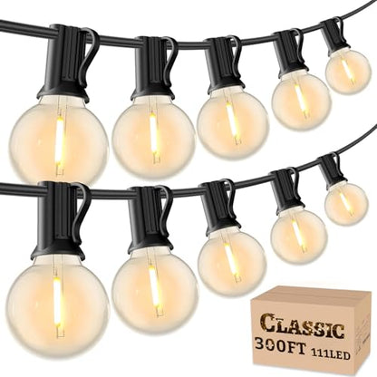 RTTY 300 FT Outdoor String Lights Patio Light for Outside, Waterproof G40 Shatterproof LED Bulbs, Dimmable Hanging Connectable Globe Lighting for Bistro, Backyard, Cafe, Porch, Balcony, Market, 2700K - size: 300FT