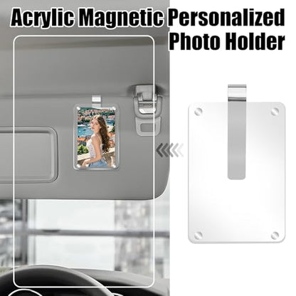 2 Pcs Car Sun Visor Photo Holder, Acrylic Magnetic Car Picture Holder with Visor Clips, Transparent Personalized Frame for Family Photos, Universal Fit for All Vehicles