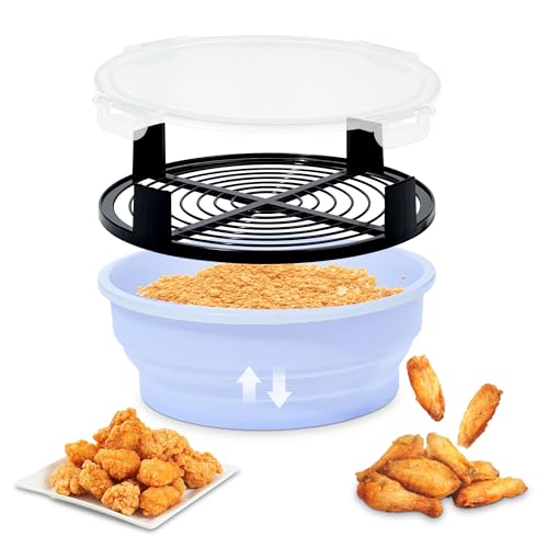 FJNATINH Collapsible Batter Bowl - Mess Free Better Breader Shaker Bowl with Lid Breading Shaker Container for Fried Fish, Fried Chicken, Onion Rings & More,No Leak,Easy to Store,Light Blue - color: Light Blue