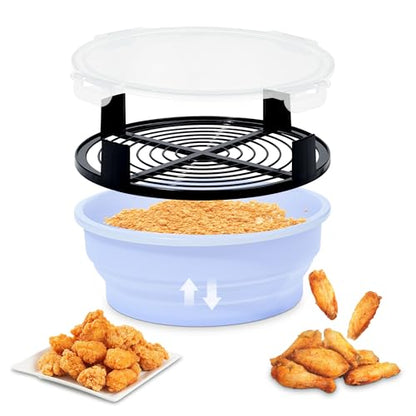 FJNATINH Collapsible Batter Bowl - Mess Free Better Breader Shaker Bowl with Lid Breading Shaker Container for Fried Fish, Fried Chicken, Onion Rings & More,No Leak,Easy to Store,Light Blue - color: Light Blue
