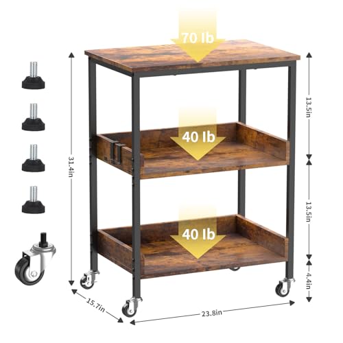 ASTARTH Kitchen Microwave Cart, 3 Tier Rolling Utility Cart on Wheels Coffee Cart, Storage Islands for Living and Kitchen Room