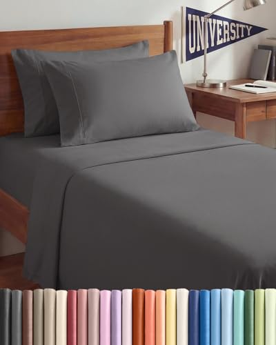 Twin XL 4 Piece Sheet Set - Comfy Breathable & Cooling - Ultra-Soft Hotel Luxury Bedding Set w/ 8-16 Inch Deep Pockets - 1 Flat & 1 Fitted Sheet & 2 Pillowcases - Wrinkle Free & Easy Care - Dark Grey - color: 06 - Dark Grey, size: Twin XL