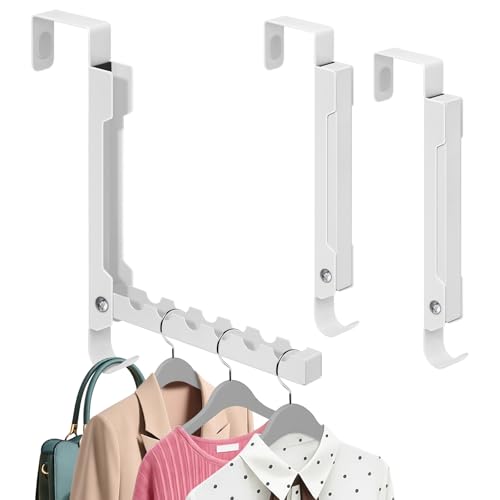 2-Pack Over The Door Hooks, 7-Hook Metal Door Hanger Clothes Drying Rack, Foldable Portable Space Saving, Extra Large Hook for Clothes Coat Bag - Bedroom Laundry Room Travel, White - size: 2 Pack