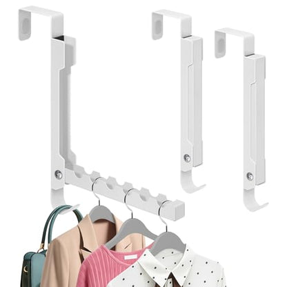 2-Pack Over The Door Hooks, 7-Hook Metal Door Hanger Clothes Drying Rack, Foldable Portable Space Saving, Extra Large Hook for Clothes Coat Bag - Bedroom Laundry Room Travel, White - size: 2 Pack