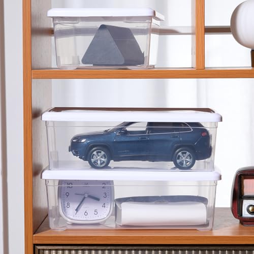 novelinks 8 Pack 6 Quart Clear Plastic Shoe Storage Bins with Lids (White) | Shoe Boxes Clear Plastic Stackable, Clear Shoe Storage Boxes, Shoe Containers, Shoe Bins, Craft Organizers and Storage - size: White 8Pack