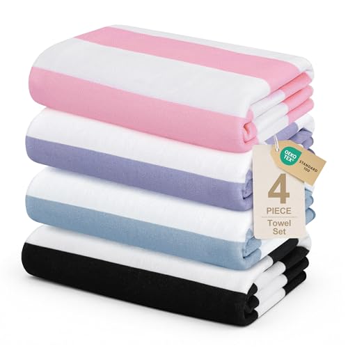 Touchat 4 Pack Beach Towels Stripe Microfiber Beach Towel Sand Free Quick Dry Swim Pool Towels for Adult, 30'' x 60'' Lightweight Travel Bath Towel, Camping | Ultra-Portable, Multi-Functional, Color - color: Color
