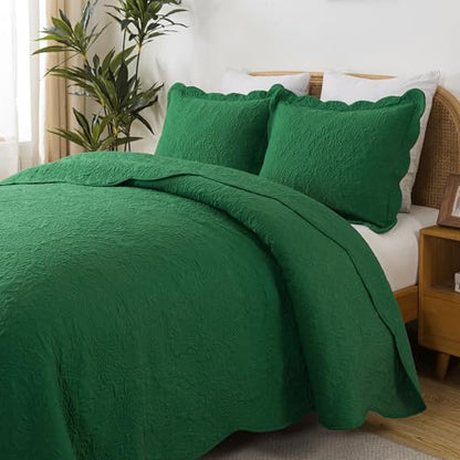 HoneiLife Queen Size Quilt Sets - 3 Piece Queen Quilt Bedding Set Microfiber Quilt Set Lightweight Bedspreads Reversible Coverlets Retro Bed Cover Floral Bedding Set All Season Quilts-Green - color: Green, size: Queen/Full-90"x96"