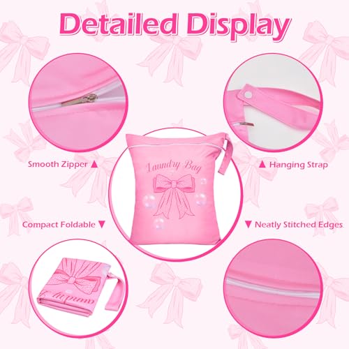 2 Pcs Large Travel Laundry Bags Waterproof Wet Dry Bag, Washable Dirty Clothes Bags for Travel，Drawstring, Bathing Suit, Workout, Gym Clothes Laundry, Swimming Pool & College Dorm, Pink Bow - color: Pink Bow