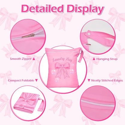 2 Pcs Large Travel Laundry Bags Waterproof Wet Dry Bag, Washable Dirty Clothes Bags for Travel，Drawstring, Bathing Suit, Workout, Gym Clothes Laundry, Swimming Pool & College Dorm, Pink Bow - color: Pink Bow