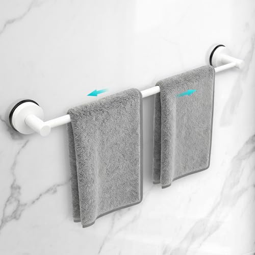 Adjustable Suction Cup Towel Bar for Bathroom Wall,14.6Inch~24 Inch Towel Racks for Bathroom,Stainless Steel Bath Towel Holder for Shower(Matte White) - color: White-1pc, size: 14.6-24"