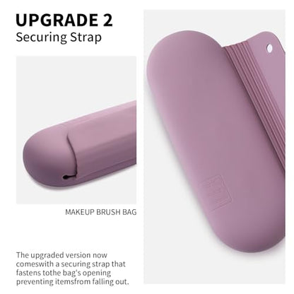 AGIKET Silicone Makeup Brush Holder Travel Cosmetic Bag：Soft Portable Cosmetic Face Brushes Holder with Upgrade Anti-Fall Out Magnetic Closure, Large Travel Makeup Brush Case - Light Purple - color: Light Purple, style: Brush Holder